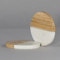 Natural White Marble and Wood Round Coaster Set (Set of 4)