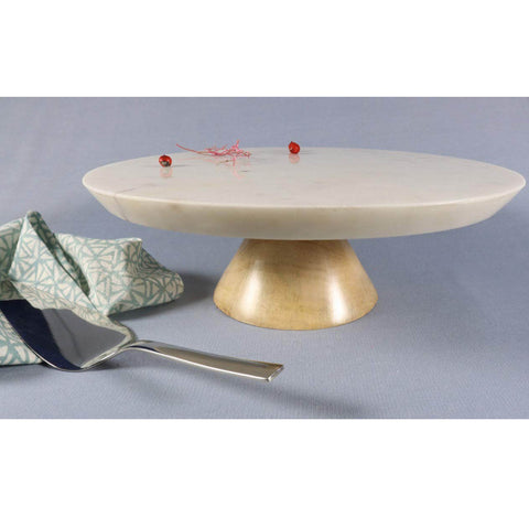 Round Marble and Wood Cake Stand