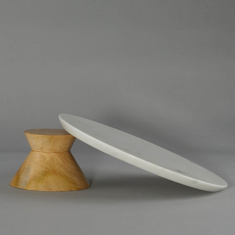 Marble cake stand with wooden base by stone essential