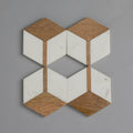 White Marble With Wood Hexagon Coaster