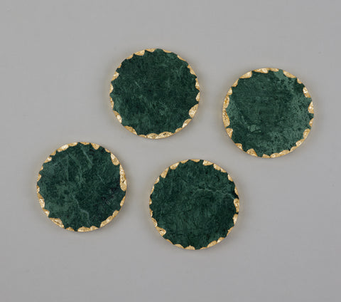 Gold Rimmed Green Coaster Set