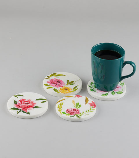 Hand Painted Round Floral Coaster