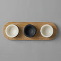 Marble nut bowls and wooden tray with brass spoons (set of 3)