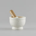 White Marble and Wood Mortar and Pestle