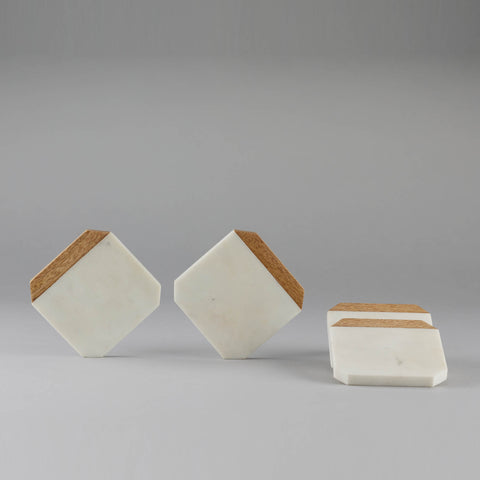 White Marble With Wood Coaster