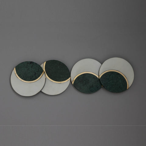 White & Green Marble With Brass Strip Round Coaster