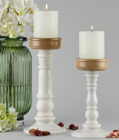 Sofia Marble and Wood Candle Holder