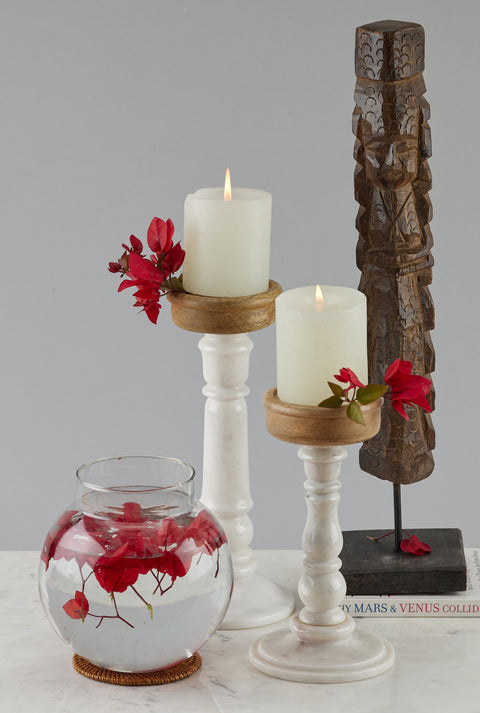 Sofia Marble and Wood Candle Holder