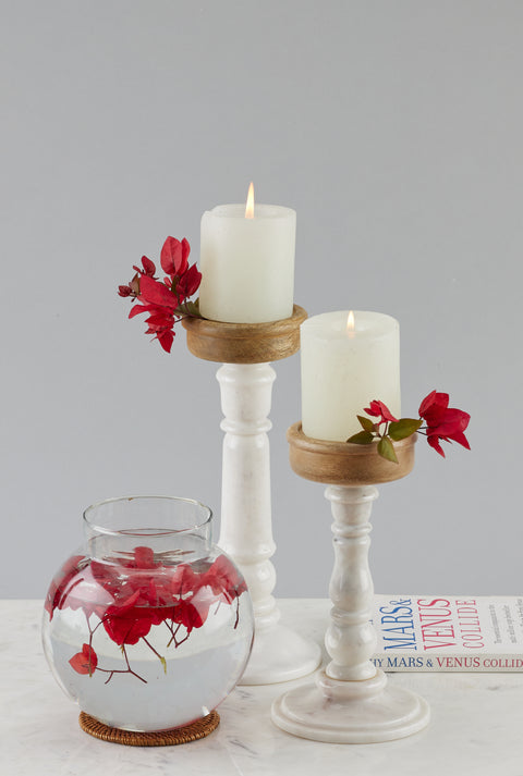 Sofia Marble and Wood Candle Holder