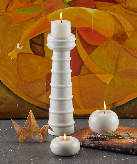 Nora White Marble Candle Holder